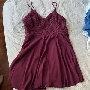 NWOT Lulus Sweet Burgundy Red Maroon Crochet Lace Skater Dress